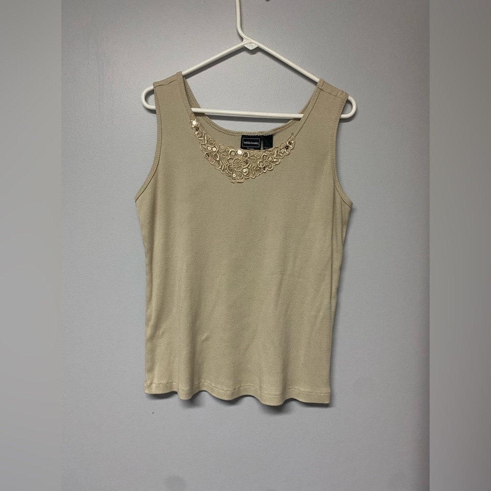 Bobbie Brooks Beige Top with Sequin Floral Design